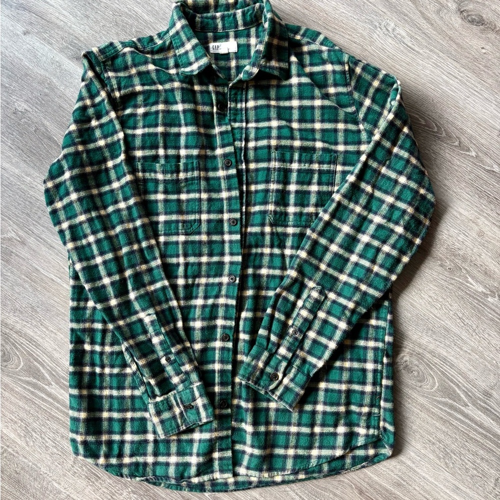 Gap 100% Cotton Green & Yellow Fleece Flannel - Picture 6 of 6
